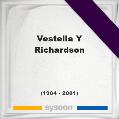 Headstone of Vestella Y Richardson (1904 - 2001), memorial, cemetery